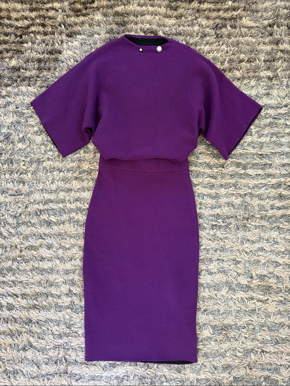 NWOT Royal Purple Knit Matching Skirt Set Pearl Accent Dolman Sleeve Size S